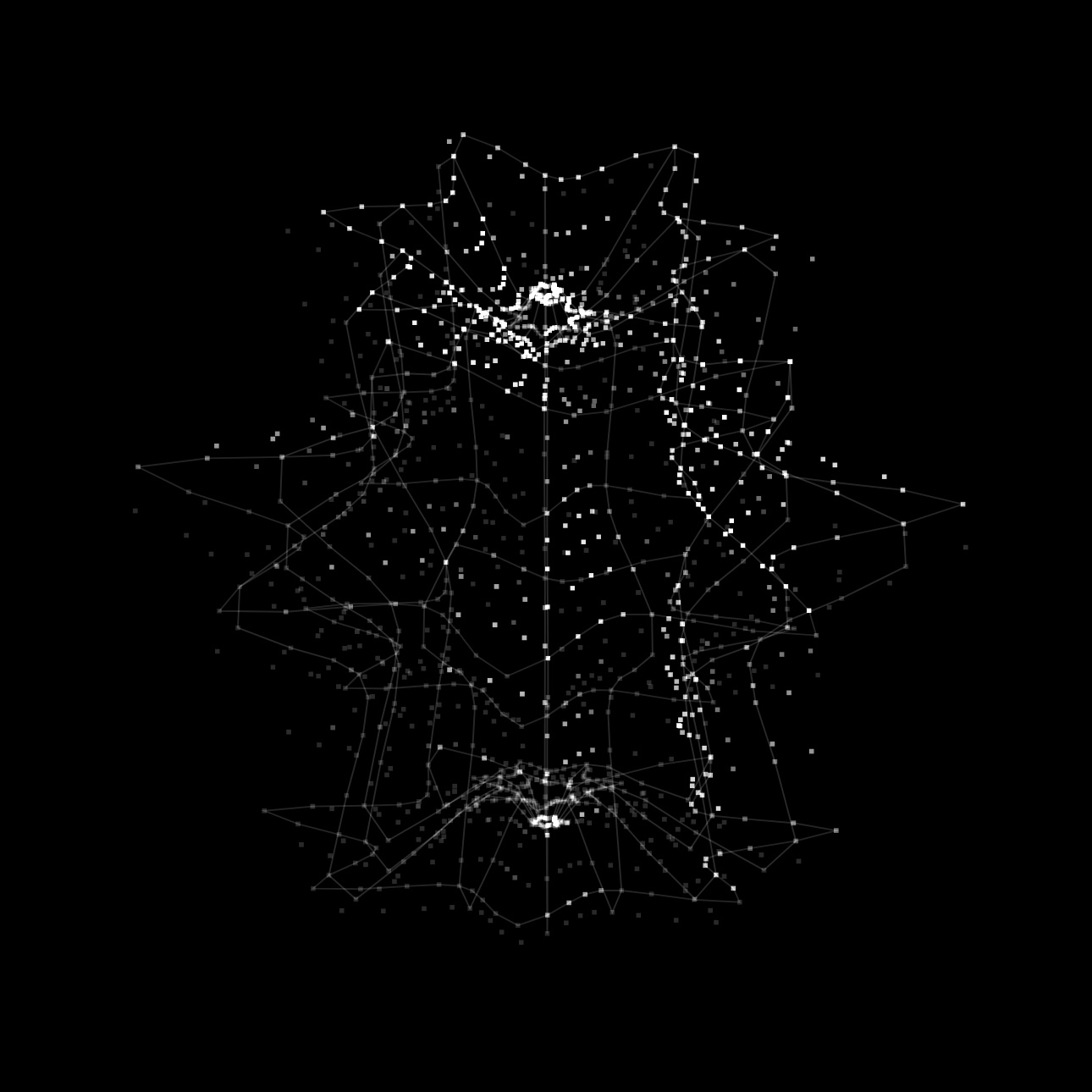 A superformula volume in three dimensions: meridians and parallels shading a rounded form.