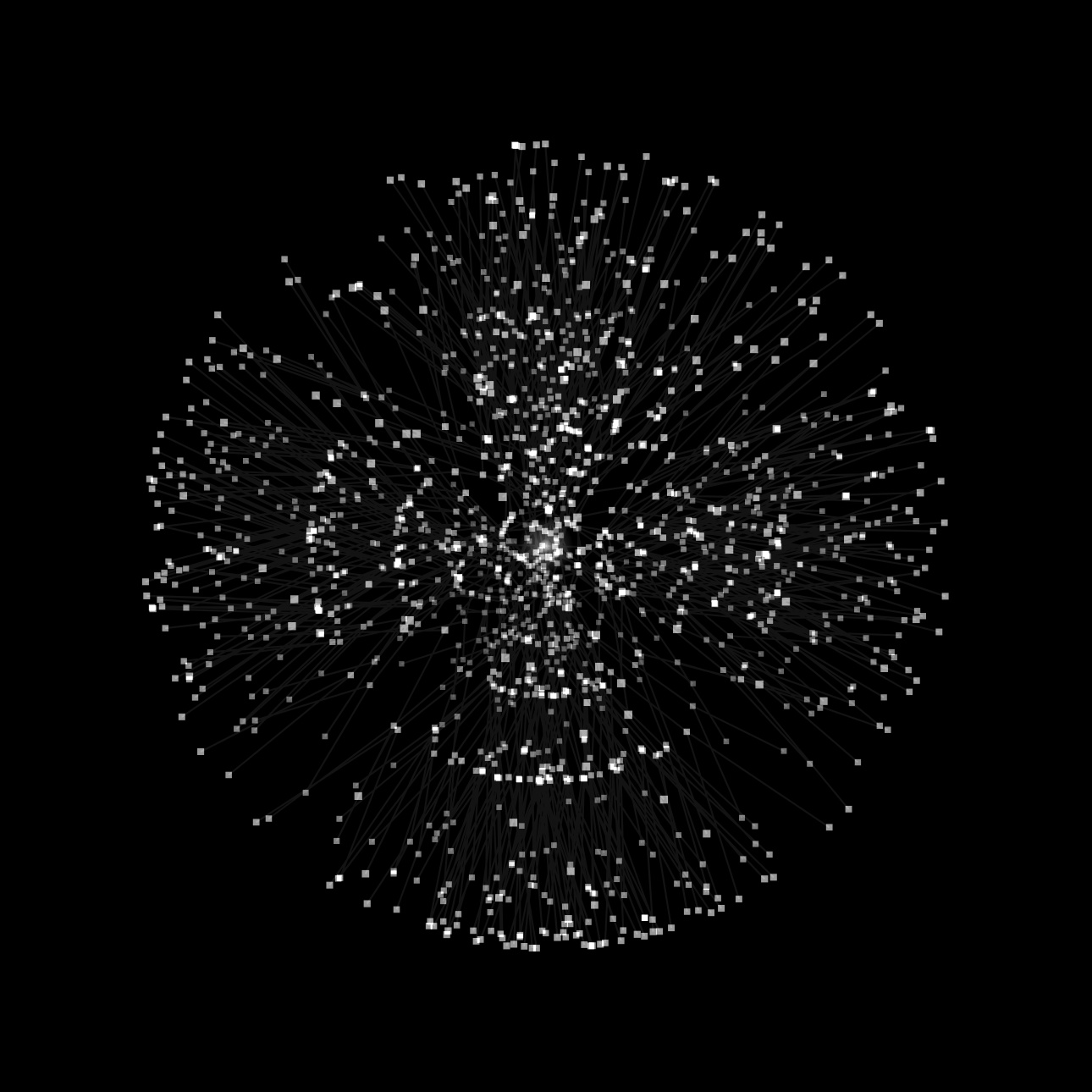 The tree of light in full emanation: rays opening shell by shell from one source, each path still joined to it.