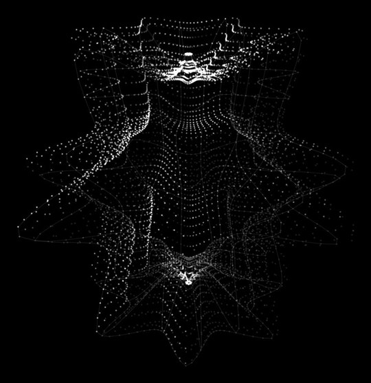 A superformula volume: a shaded rounded form of many fine meridians.
