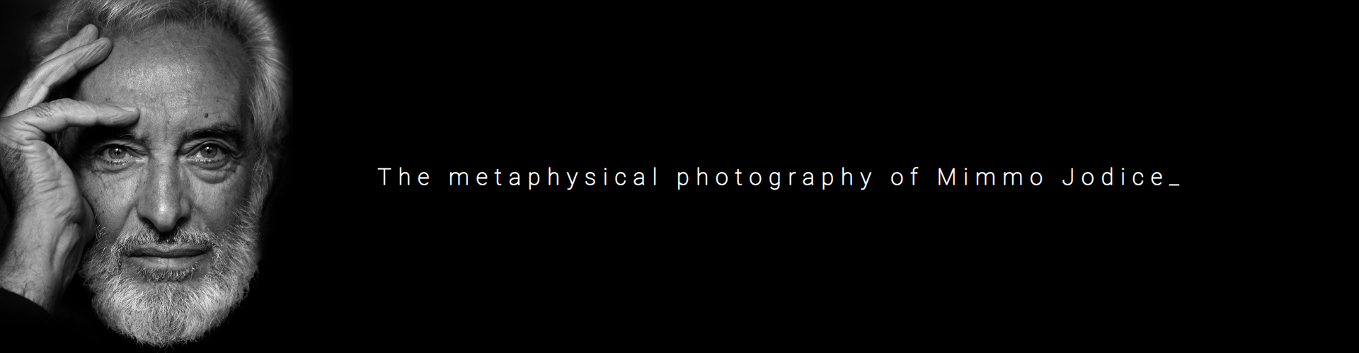 Black-and-white Imageboard banner with a portrait beside the text “The metaphysical photography of Mimmo Jodice_”.