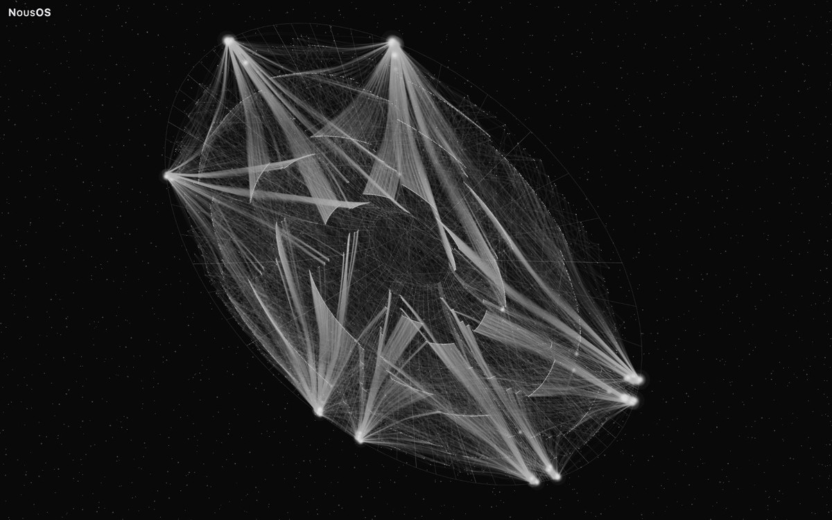 NousOS experimental Julia arrangement in 3D, drawn from invented demo data; the whole captured view.